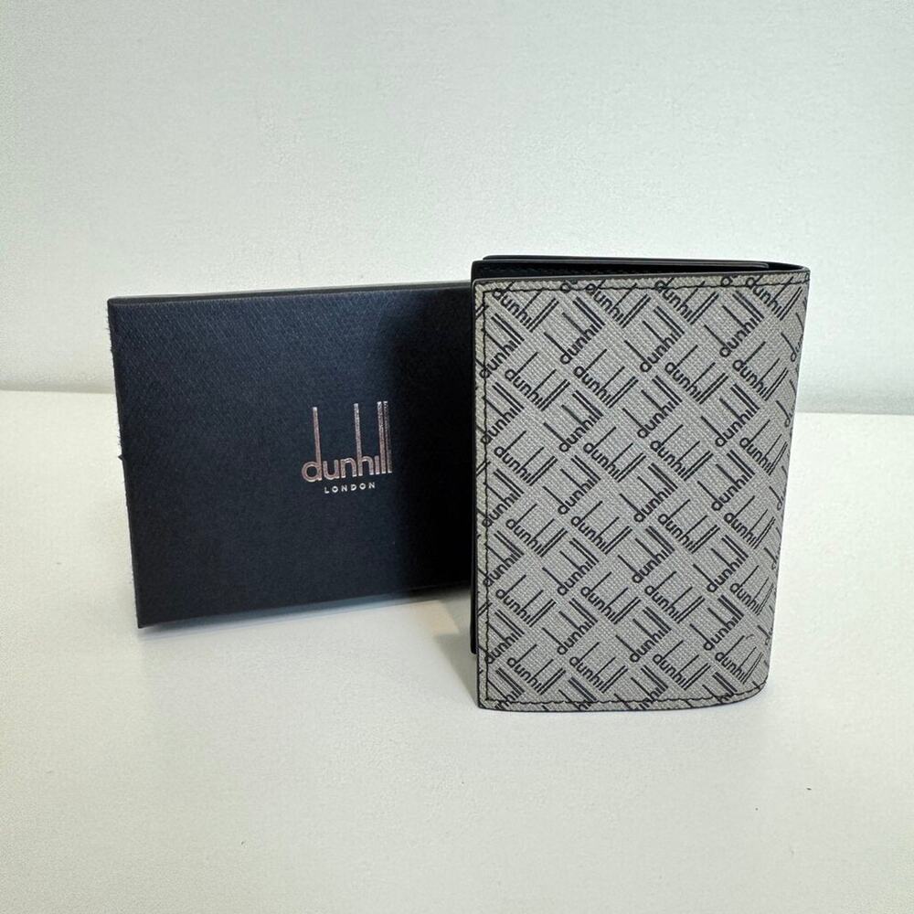 DUNHILL Signature Collection Business Card Case Gray Black Monogram wallet w Box